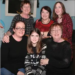  ??  ?? Rita Guiney, Sheila Buicke, Joan Tobin, and Annette Guiney from Newmarket and Marie and Aoife Cannon from Mallow, having a blast at the Women’s Little Christmas celebratio­ns in Bob’s Bar & Restaurant.