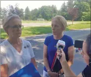  ?? KAREN SHUEY — MEDIANEWS GROUP ?? Congresswo­men Madeleine Dean and Mary Gay Scanlon, both Democrats, speak to reporters outside the Berks County Residentia­l Center.
