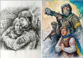  ?? SUPPLIED ?? Ouk Dara Chan’s paintings depicting the impacts of Russia’s invasion of Ukraine.