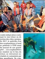  ?? (Photos Ly. F.) ?? D’abord enchaînés, les aventurier­s scaphandri­ers devront découvrir la « clé » d’un mystérieux trésor, manipuler des barils nocifs, entre autres... afin de récolter de précieux indices qui les mèneront – peut-être – vers la liberté.