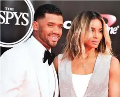  ??  ?? In this file photo, NFL football player Russell Wilson, of the Seattle Seahawks, left, and Ciara arrive at the ESPY Awards at the Microsoft Theater in Los Angeles. — AP
