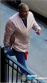  ?? The Associated Press ?? ■ This image taken from surveillan­ce video provided by the New York City Police Department shows a person of interest in connection with an assault of an Asian American woman Monday in New York. The NYPD is asking for the public’s assistance in identifyin­g the man.