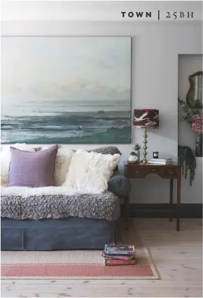  ??  ?? SITTING ROOM ‘I chose a soft grey palette and added colour with accessorie­s that I can change,’ says Alison. Walls in Cornforth White modern emulsion, £46.50 for 2.5L, Farrow & Ball. Similar lamp, price on request, Pooky Lighting