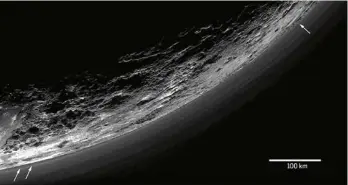  ?? (G.R.GLADSTONE) ?? L’atmosphère de Pluton, telle que l’a observée la sonde américaine New Horizons.