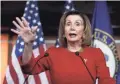  ??  ?? Nancy Pelosi, D-Calif., has delayed sending impeachmen­t articles to the Senate.