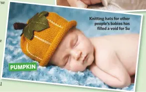  ??  ?? pumpkiN knitting hats for other people’s babies has
filled a void for Su