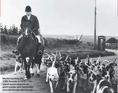  ??  ?? Martin hunting the
VWH hounds in 1978 — he spent seven seasons as joint-master and huntsman and still breeds the hounds