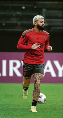  ?? Alexandre Vidal - 24.nov.21/Flamengo ?? O Flamengo conta com o faro de Gabigol, artilheiro da Libertador­es com dez tentos