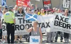  ?? Pictures: Steve MacDougall, Getty Images and PA. ?? Clockwise from left: the Gleneagles anti-G8 movement in 2005; Dundee’s anti-Trump rally and bedroom tax protests in Stirling in 2013.