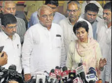  ?? HT PHOTO ?? Haryana Congress president Kumari Selja and former chief minister Bhupinder Singh Hooda in New Delhi on Tuesday.