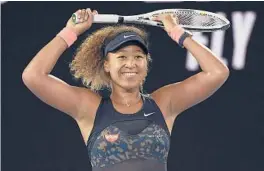 ?? ANDY BROWNBILL/AP ?? Naomi Osaka celebrates after defeating Jennifer Brady during the women’s singles final Saturday at the Australian Open in Melbourne, Australia.