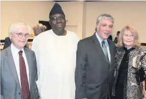  ??  ?? Laura Tanna (right) adds an elegant feminine touch in the photo alongside diplomatic men (from left) ambassador of Brazil to Jamaica, Carlos Alberto Michaelsen Den Hartog, high commission­er of the Federal Republic of Nigeria, Olatokunbo Kamson, and US...