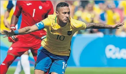  ?? SILVIA IZQUIERDO / AP ?? Neymar celebra el primero de sus dos goles de la semifinal que Brasil disputó ante Honduras