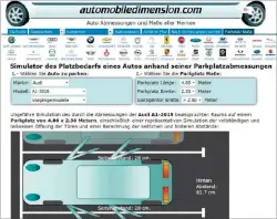  ??  ?? Der Online-geragenrec­hner zeigt, ob ein bestimmter Wagen auf einen Stellplatz vorgegeben­er Größe passt und wie viel Platz zum Parken und Aussteigen verbleibt.