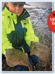  ??  ?? Kian Nicholson, 12, from Clitheroe, used frozen black lug tipped with Bluey and caught two plaice at Morecambe, Lancs. His dad Phil also caught a 9lb thornback ray.