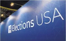  ?? JOHN MINCHILLO/ASSOCIATED PRESS ?? A Facebook elections sign stands in the media area before a 2015 Republican presidenti­al debate in Cleveland. Facebook faces a public relations debacle after data from 50 million users was compromise­d.