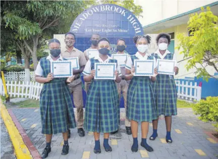  ??  ?? Some of the 33 students from Meadowbroo­k High School who recently received scholarshi­ps from the Meadowbroo­k High School Canadian and New York chapter alumni associatio­ns.