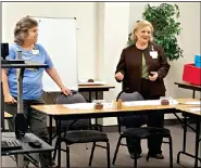  ??  ?? At left, Chemical Dependency unit director Teresa Roark and, right, OCMC CEO Peggy Abbott give a talk at A Healthy Ouachita County on addiction. (Camden News file)