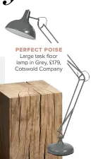  ??  ?? PERFECT POISE
Large task floor lamp in Grey, £179, Cotswold Company