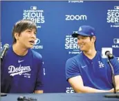  ?? DODGERS STAR Lee Jin-man Associated Press ?? Shohei Ohtani, right, at a news conference with former interprete­r Ippei Mizuhara.