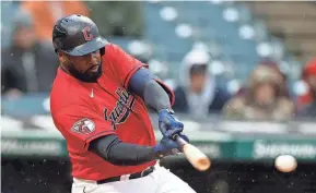  ?? RON SCHWANE/AP ?? In the first six games since simplifyin­g his approach, Guardians outfielder Franmil Reyes hit .522 (12-for-23) one home run, one double and five RBIS.