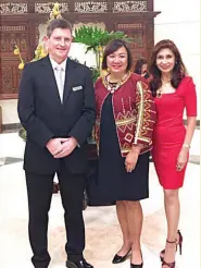  ??  ?? CITY Tourism Officer Genrose Tecson with Marco Polo GM Colin Healy and Pearl Peralta Maclang of Marco Polo Sales & Marketing