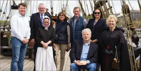  ??  ?? Patrick Gomont, mayor of Bayeux (4th from right) visiting the Dubrody Ship with Cllr Malcolm Byrne, Cllr Willie Fitzharris, Anne Marie Kennedy, Martine and Patrick Gomont, Sean Connick, Christine Cabon-Delecroix and Carmel Rowe.