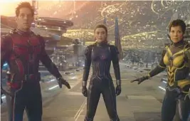  ?? DISNEY/MARVEL STUDIOS ?? Paul Rudd, from left, Kathryn Newton and Evangeline Lilly in “Ant-Man and the Wasp: Quantumani­a.”