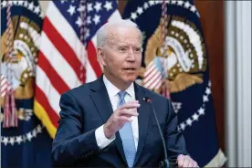  ?? ANDREW HARNIK — THE ASSOCIATED PRESS ?? President Joe Biden speaks during a meeting with business leaders and CEOs on the COVID-19response in the library of the Eisenhower Executive Office Building on the White House campus in Washington on Wednesday.