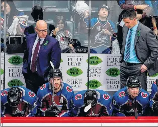  ?? AP PHOTO ?? Members of the Colorado Avalanche hang their heads in the third period of Game 6 of their NHL playoff series against the Nashville Predators Sunday in Denver. Nashville beat Colorado 5-0 to win the first-round series.