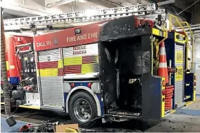  ??  ?? A Hamilton fire truck after its locker caught alight this week.