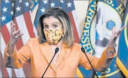  ?? J. SCOTT APPLEWHITE/AP ?? House Speaker Nancy Pelosi is willing to aid the airline industry amid broader legislatio­n.