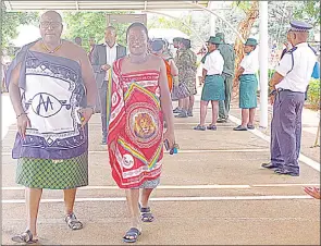  ?? (Pic: Sabelo Ndzinisa) ?? African Alliance Partner S’thofeni Ginindza (L) upon arrival for the 12th Parliament Official Opening by His Majesty King Mswati III last week Friday. Ginindza is full of praise for the King’s Speech.