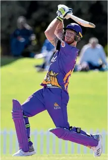  ?? PHOTO: GETTY IMAGES ?? England all-rounder Ben Stokes blasts the ball through the off-side during his innings of 93 from 47 balls for Canterbury against Otago at Hagley Oval.