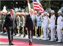  ??  ?? VISITING US Secretary of Defense Jim Mattis reviews the honor guard with Indonesia’s Defense Minister Ryamizard Ryacudu at the Defense Ministry in Jakarta, Indonesia Jan. 23. Mr. Mattis said on Monday he would explore deepening defense ties during a...