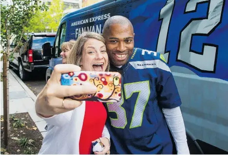  ?? MAT HAYWARD/GETTY IMAGES FOR AMERICAN EXPRESS ?? Former Seattle Seahawks running back Shaun Alexander was among the nominees for the Pro Football Hall of Fame in 2015. He scored 87 rushing touchdowns over one five-year span.