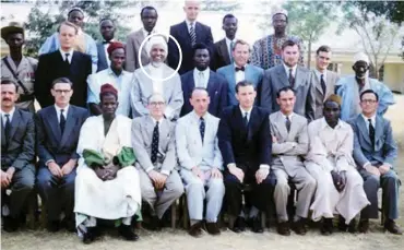  ??  ?? Baba-Ahmed, (circled) with staff of Barewa College, Zaria, in 1958