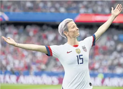  ?? AFP ?? USA forward Megan Rapinoe celebrates scoring a goal during the 2019 Fifa Women’s World Cup.