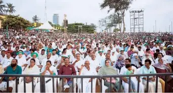  ?? ?? All ears: A view of the crowd that thronged the Kozhikode beach on Monday to hear the speech of Congress leader Rahul Gandhi (not in picture).