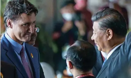  ?? Photograph: Adam Scotti/PMO/Reuters ?? Canada's prime minister, Justin Trudeau, speaks with President Xi Jinping of China at the G20 leaders' summit in Bali, Indonesia.