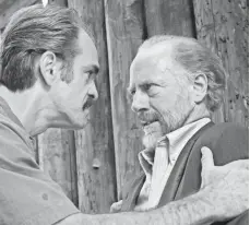  ??  ?? Simon (Steven Ogg, left) threatens Gregory (Xander Berkeley), who hasn’t been seen since leaving the Hilltop in a huff.