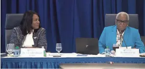  ?? NICOLE HESTER/THE TENNESSEAN ?? TSU President Glenda Glover looks on as Board of Trustees Chair Deborah Cole speaks during the board’s quarterly meeting at Tennessee State University in Nashville on March 14.