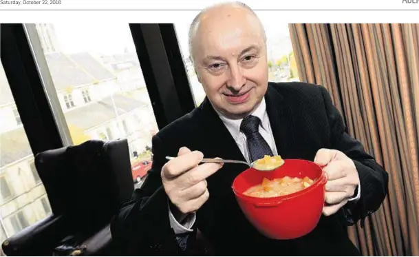  ??  ?? CHALLENGE: Lord Provost George Adam takes part in an initiative to feed himself on £2 a day – aimed at highlighti­ng food poverty among north-east families