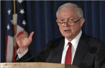  ??  ?? U.S. Attorney General Jeff Sessions delivers remarks about defending national security, at the U.S. Attorney’s Office for the Southern District of New York on Thursday. AP PHOTO/RICHARD DREW