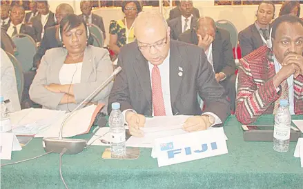  ?? Photo: DEPTFO News ?? Fiji’s Ambassador to the EU Deo Saran addresses the ACP Council of Ministers.