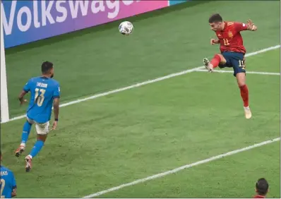  ?? (AFP) ?? Spain’s forward Ferran Torres shoots and scores a goal during the UEFA Nations League semi-final match against Italy at the San Siro (Giuseppe-Meazza) stadium in Milan on Wednesday.