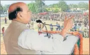  ?? PTI ?? Defence minister Rajnath Singh during an election rally in ■
Jharkhand on Sunday