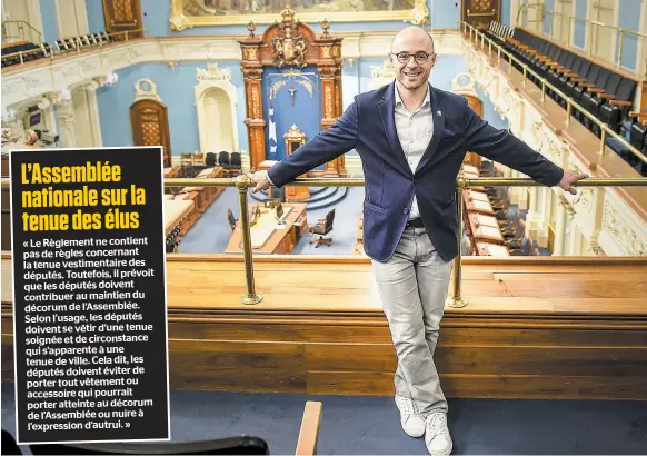  ?? PHOTO SIMON CLARK ?? Le député de Québec solidaire Sol Zanetti ne s’empêche pas de porter des jeans et des espadrille­s à l’Assemblée nationale.