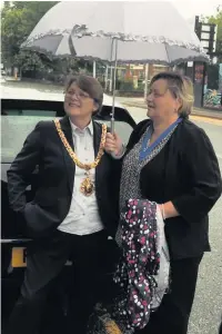  ??  ?? New Mayor of Macclesfie­ld Sarah BennettWak­e (left) with Mayoress Stella Wake-Bennett