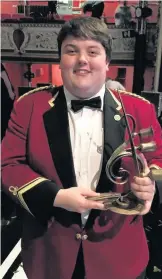  ??  ?? Left, Tredegar’s Lewis Rees with his winner’s trophy and, right, Lowenna Taylor, winner of the Best Soloist prize